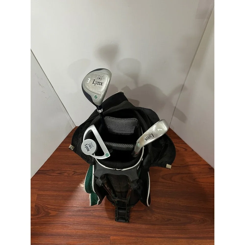 Lynx 3 Way Golf Stand Bag Black Green Lightweight‎ With Golf Clubs Bag Youth